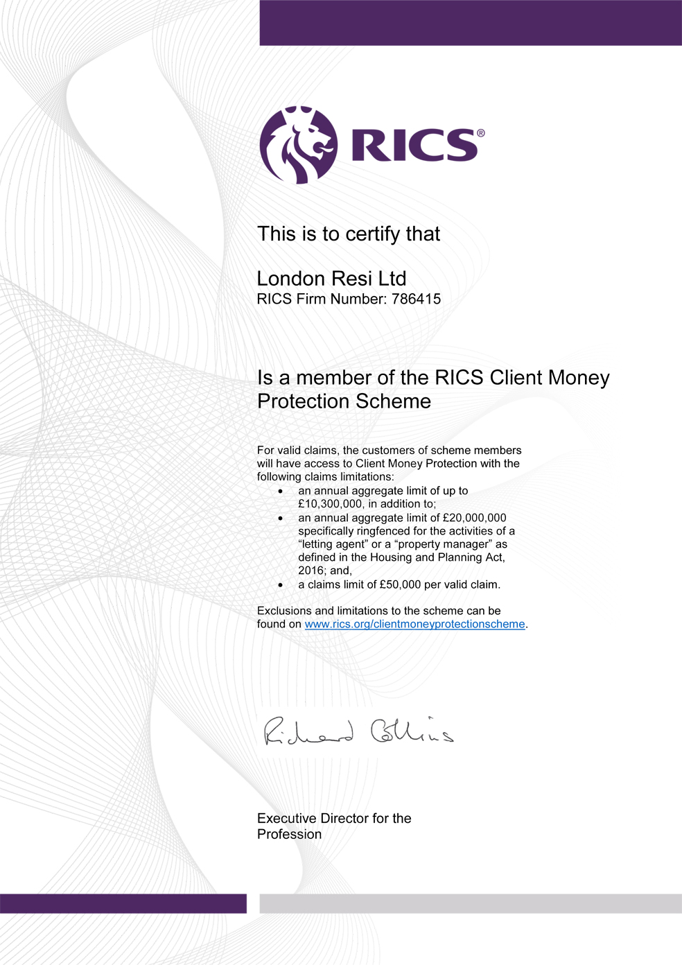 RICS Client Money Protection Certificate 984
